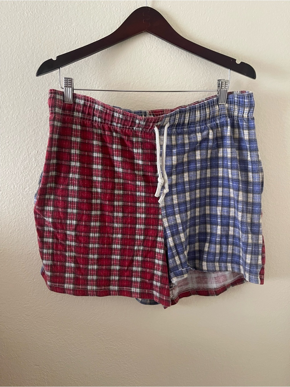 Vintage Two-Tone Plaid Shorts in Red and Blue
